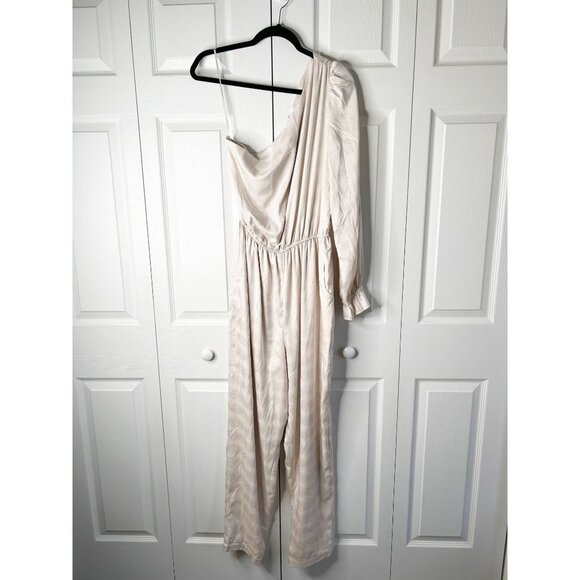 Love, Whit Ivory White One Shoulder Asymmetrical Jumpsuit Women's Size 12 - Picture 3 of 13